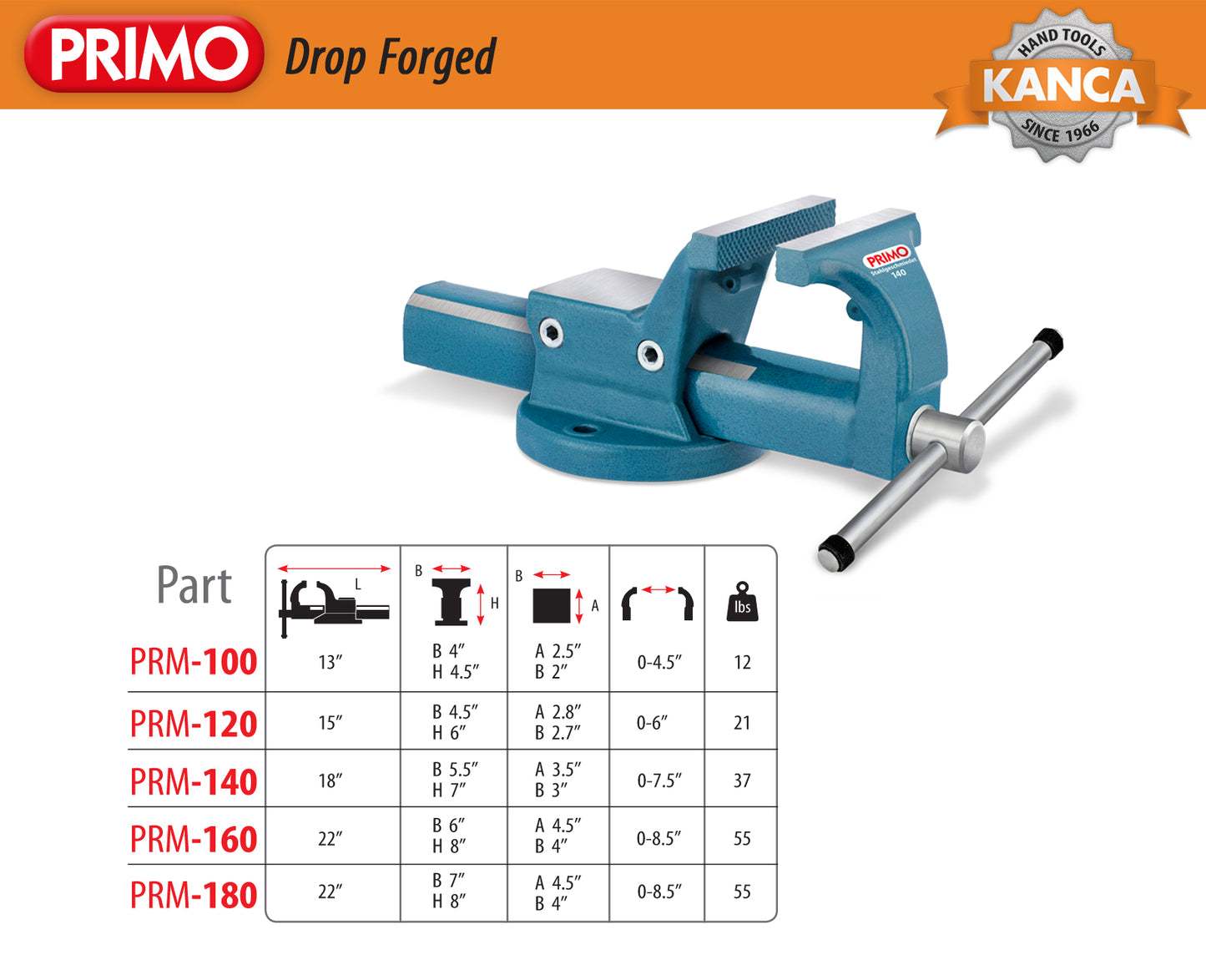 KANCA - PRIMO BENCH VISE with 360° Rotating Swivel Base, Drop-Forged Bench Vise