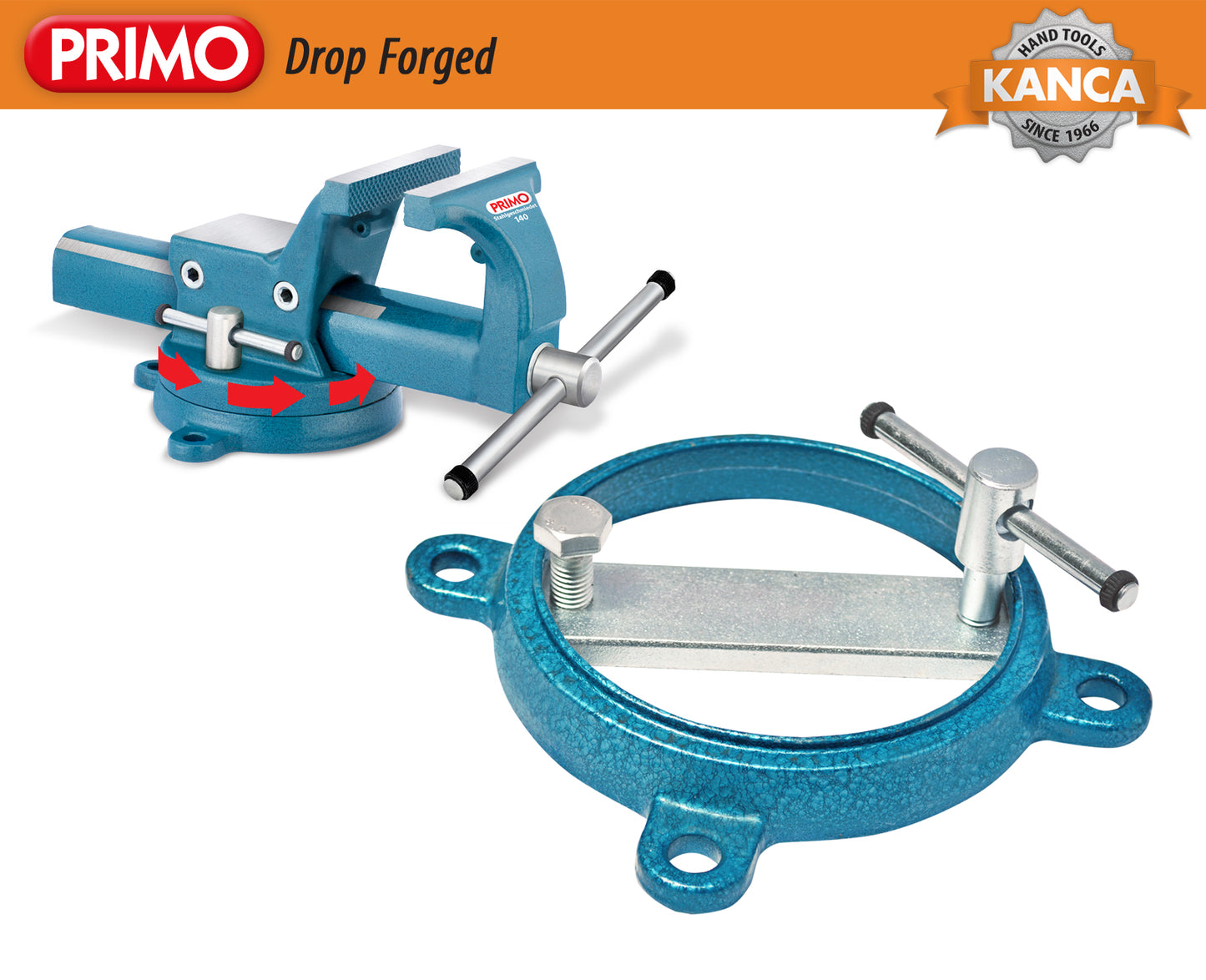 KANCA - PRIMO BENCH VISE with 360° Rotating Swivel Base, Drop-Forged Bench Vise