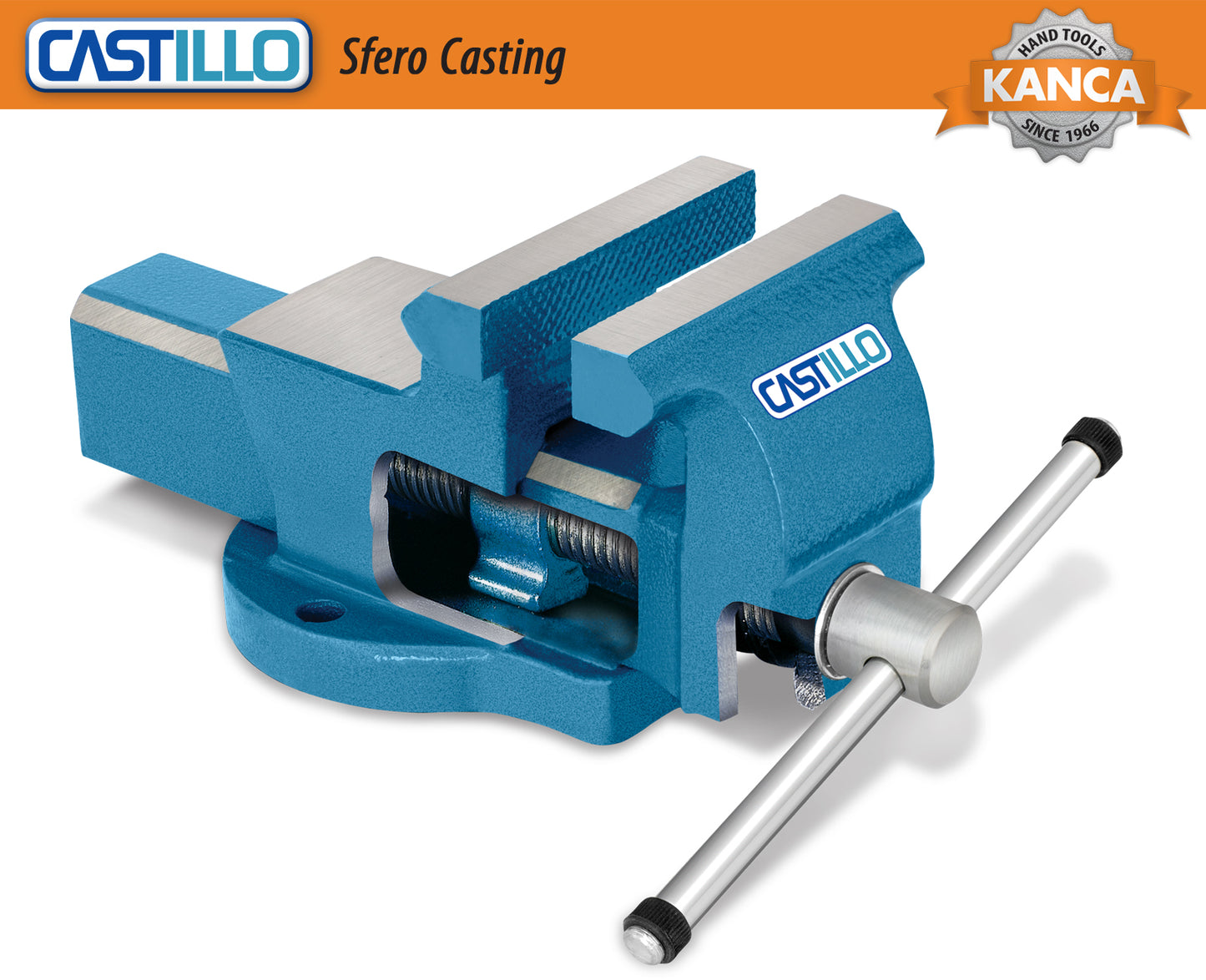 KANCA-CASTILLO, CAS-100, Bench Vise Made of Ductile Iron 4'' inch 77.000 PSI Cast Vise Jaws and Anvil Hardened