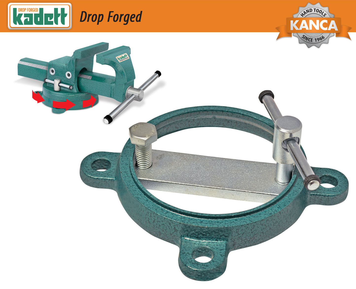 KANCA - KADETT PARALLEL VISE With 360° Rotating Swivel Base, Drop-Forged Bench Vise