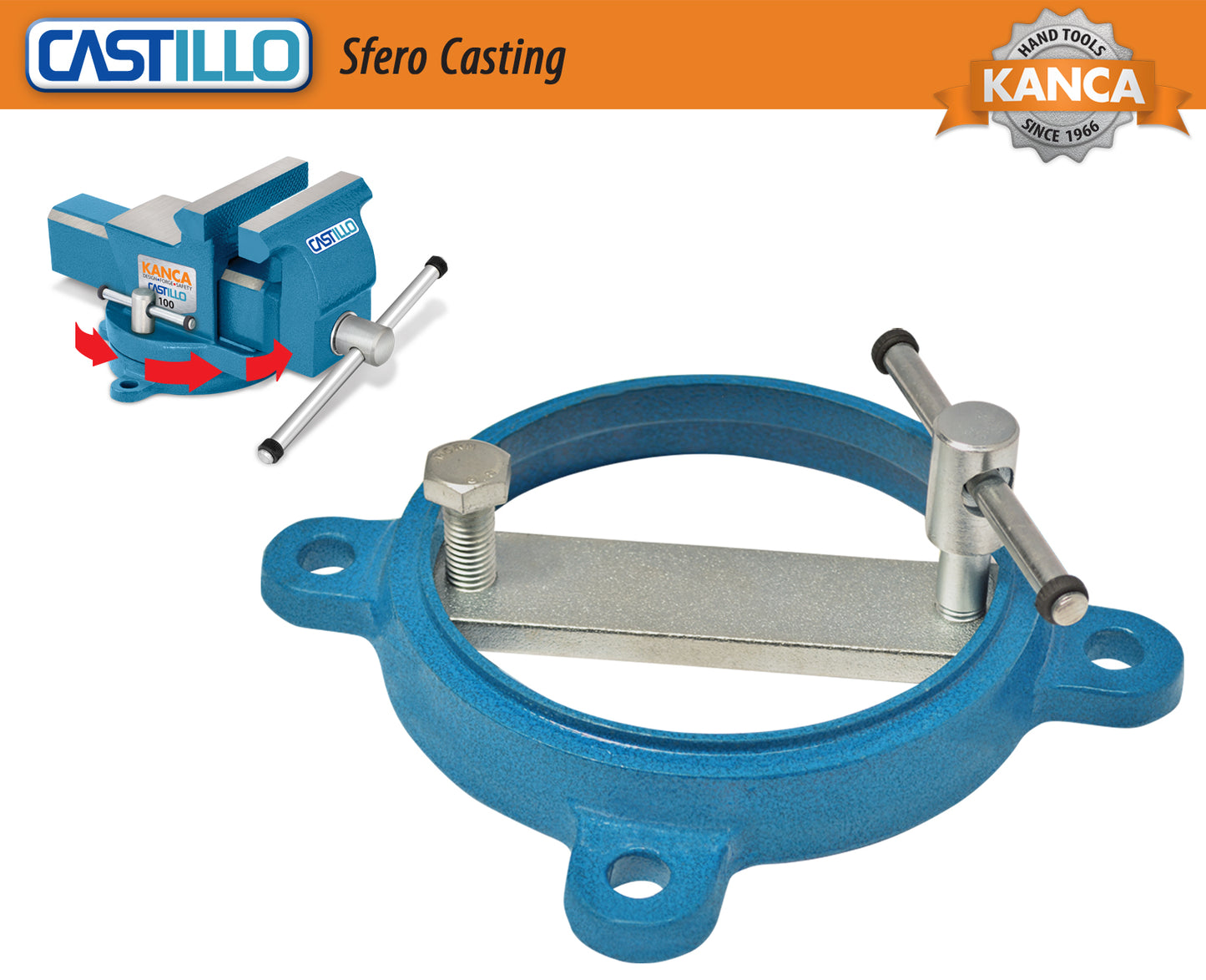KANCA-CASTILLO, CAS-100, Bench Vise Made of Ductile Iron 4'' inch 77.000 PSI Cast Vise Jaws and Anvil Hardened