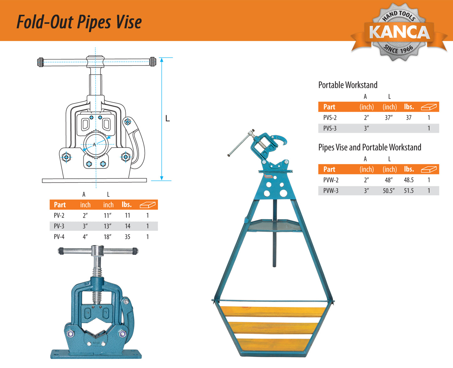 KANCA Fold-Out Pipe Vise, Strong Drop-Forged Pipe Vise